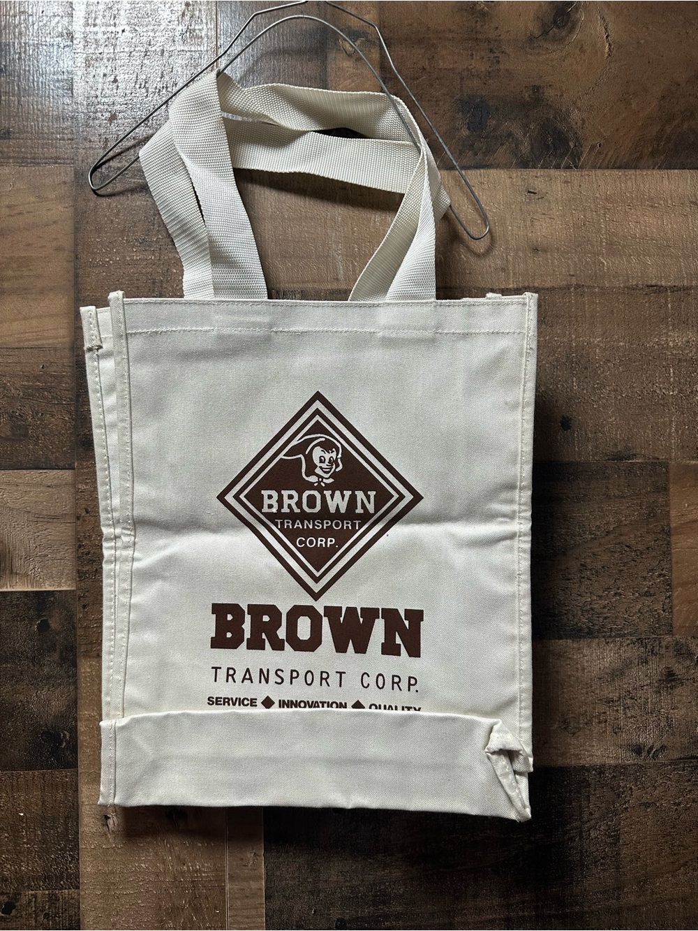 Vintage Brown Transport Corp Tote Bag Tan Reusable Carry Bag Trucking Promo